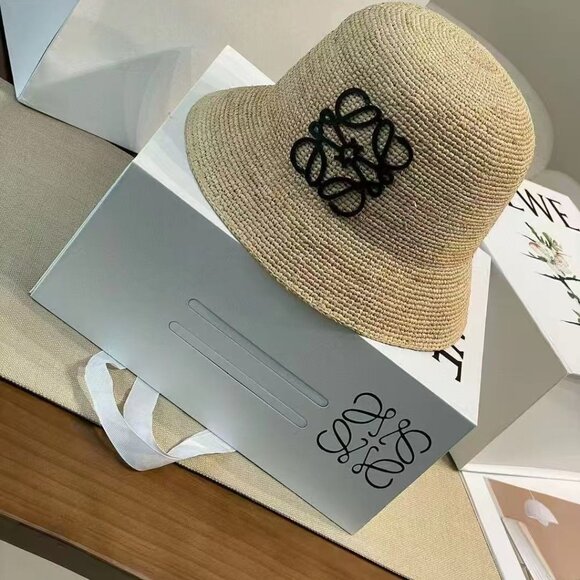 Loewe Tan Straw Hat with black Logo - Picture 2 of 6